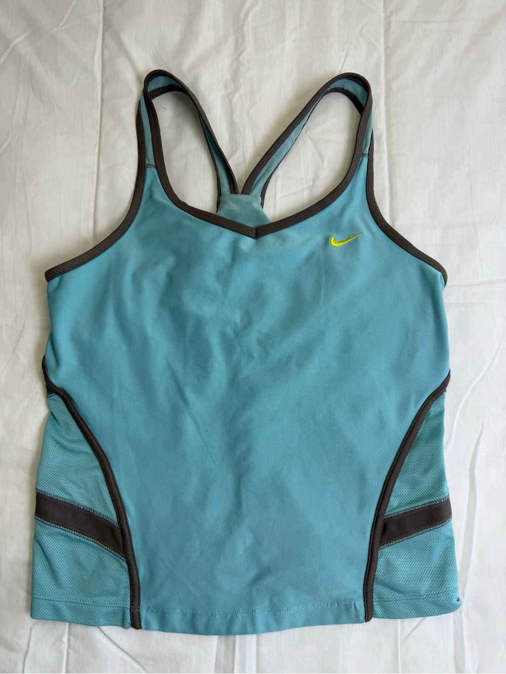 Nike Teal Athletic Racerback Tank with Yellow Swoosh